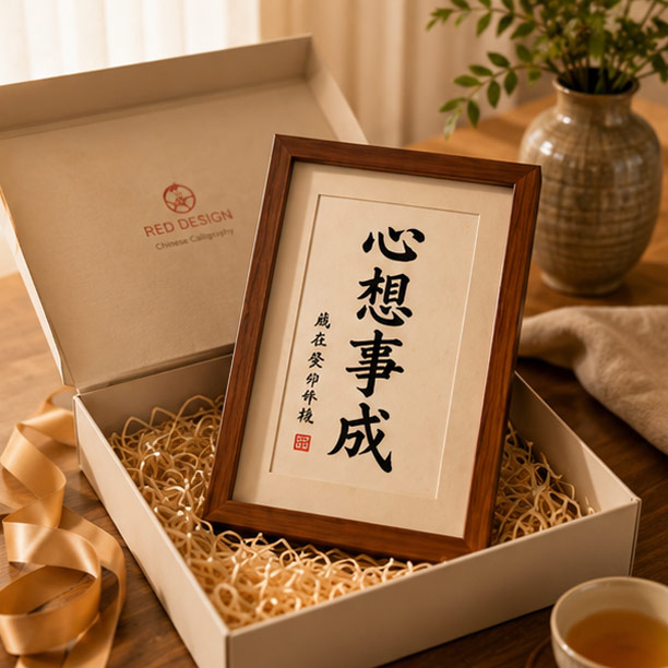 手写书法 - 送礼心意装框书法作为礼物 / 礼盒场景